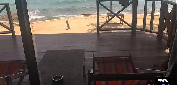  Cabana on the beach has teen couple horny to fuck in it